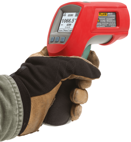 Et ATEX-godkjent, håndholdt termometer fra Fluke kan brukes i eksplosive soner.